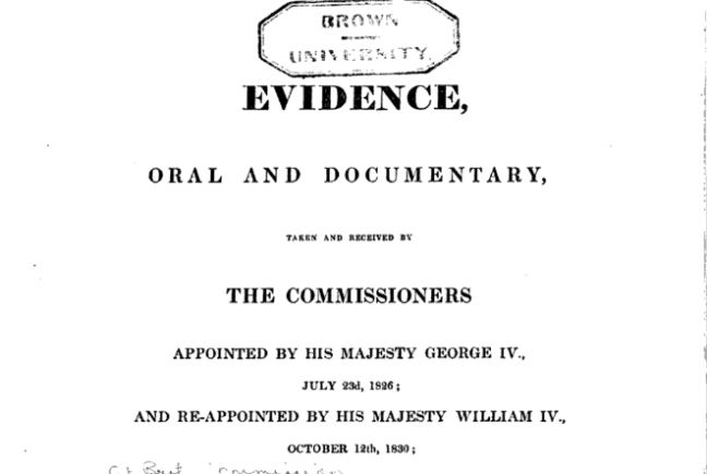 Evidence Oral and Documentary Commissions 1837 top page