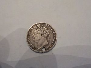 1821 George IV sixpence holed