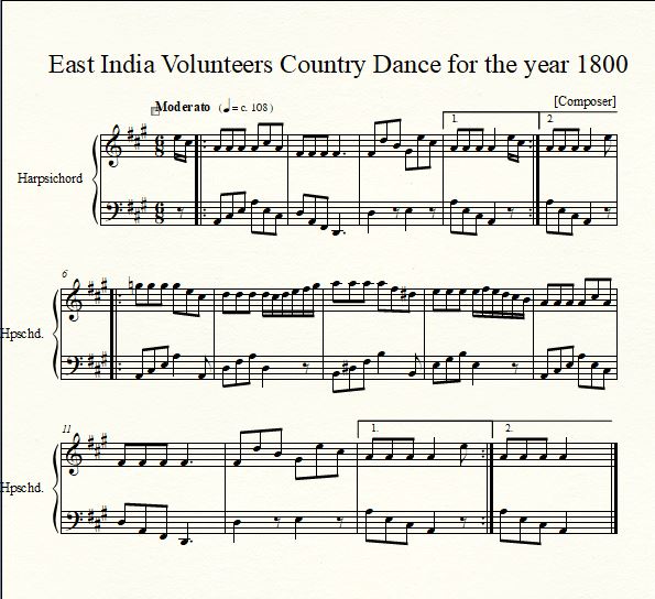 East India Volunteers Country Dance for the year 1800