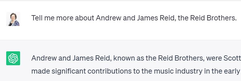 The question that I asked Chat GPT, after it named the Reid Brothers