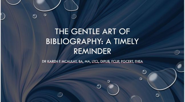 Title slide for my talk, The Gentle Art of Bibliography. No image, just an abstracct grey background.