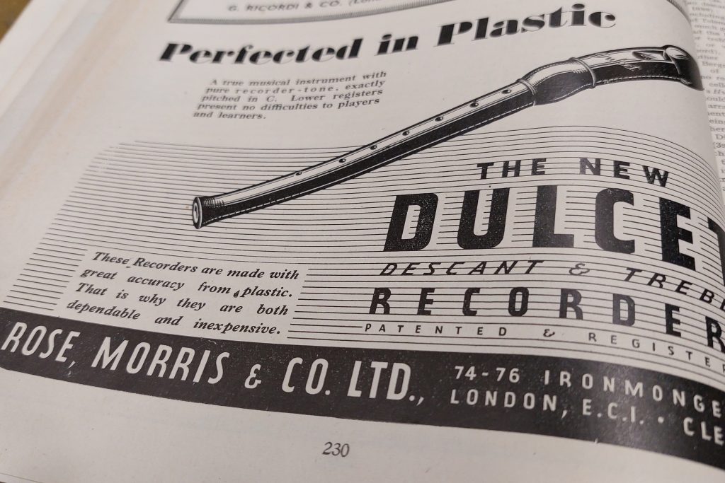 Advert for musical instrument - the Dulcet recorder