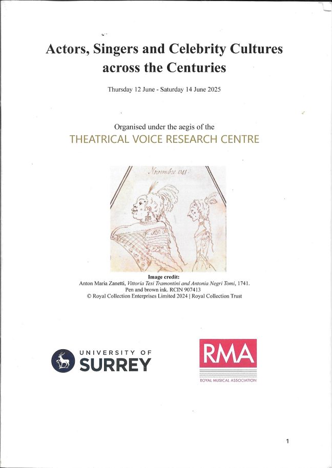 Conference Programme: Actors, Singers and Celebrity Cultures across the Centuries