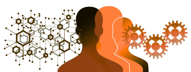 Untitled design from Canva. Silhouetted heads and geometric shapes