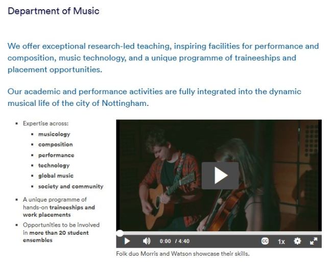 Snip from Nottingham University Music Department homepage