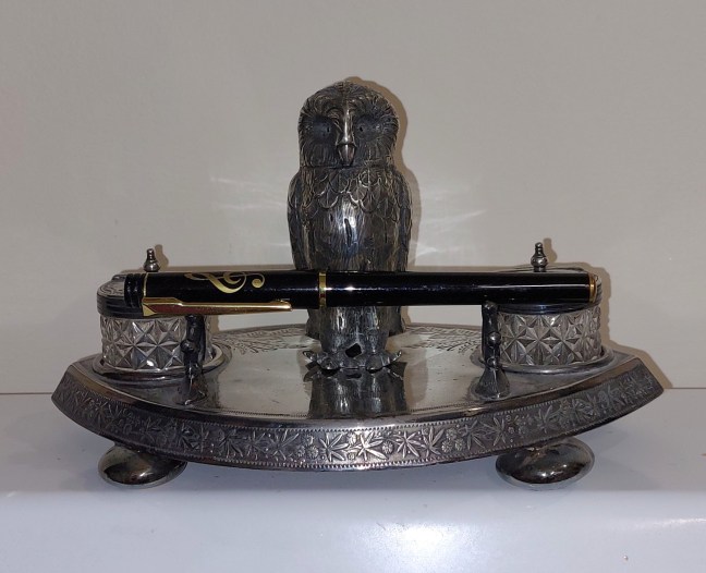 Silver Victorian pen and ink stand