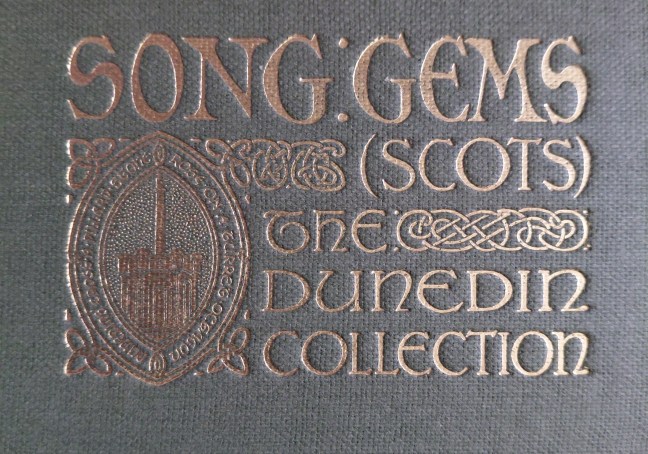 Song Gems (Scots) embossed song book cover, gold on olive green