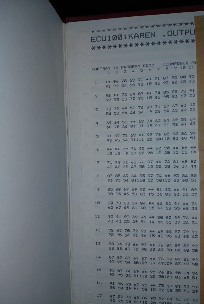 Page of Fortran data printout