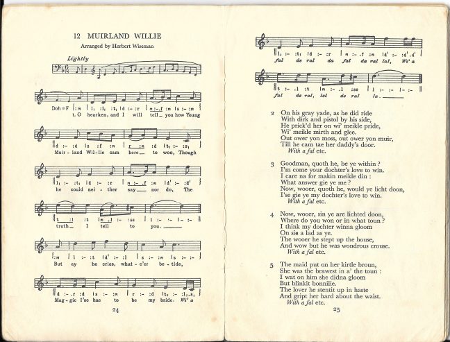 Muirland Willie, a song in a pupil's edition of Book 3 of Nelson's Scots Song Books.