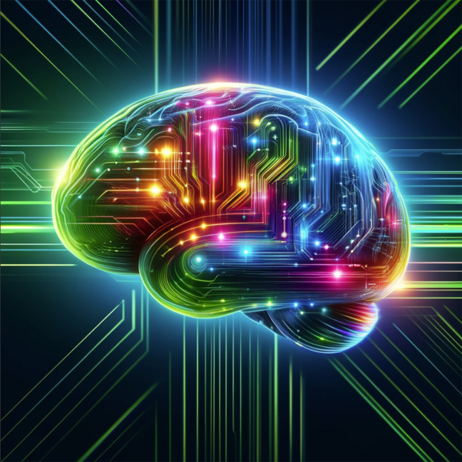 Multicoloured image of a computer 'brain'